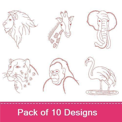 Redwork African Animals