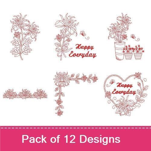 Redwork Chrysanthemum