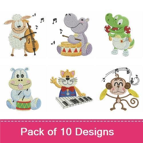 Cute Musical Animals Embroidery Bundle – Adorable Creatures (10 Designs)