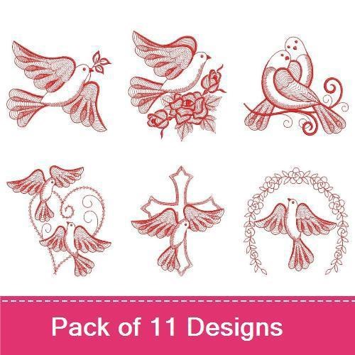 Redwork Rippled Doves