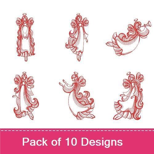 Redwork Rippled Angels
