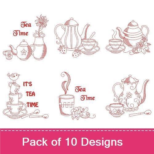 Redwork Tea Time