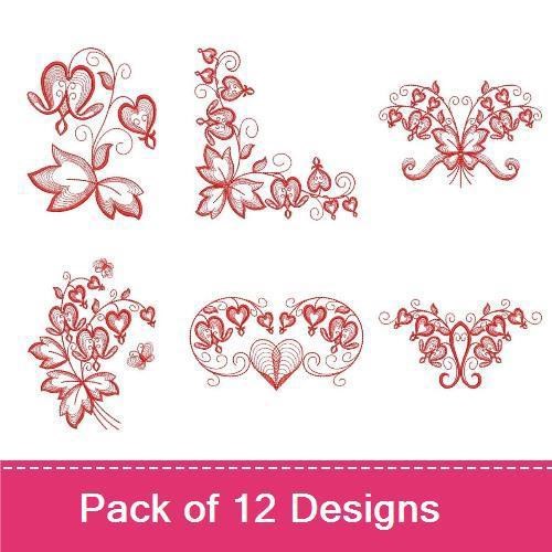 Redwork Bleeding Hearts
