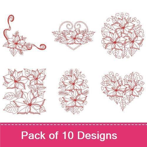 Redwork Heirloom Poinsettia 1
