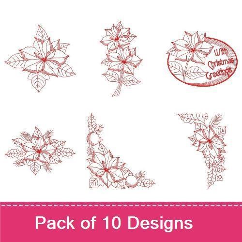 Redwork Heirloom Poinsettia 2