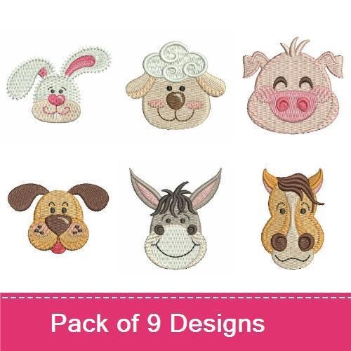 Cute Farm Animal Faces Embroidery Bundle – Adorable Designs (7 Designs)