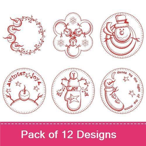 Redwork Primitive Snowmen
