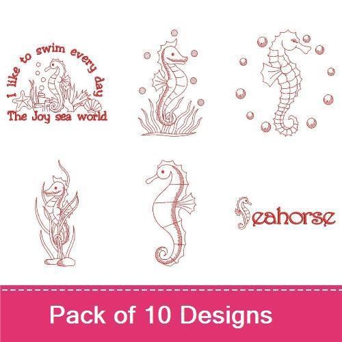 Redwork Seahorses