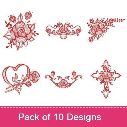 Redwork Rippled Roses