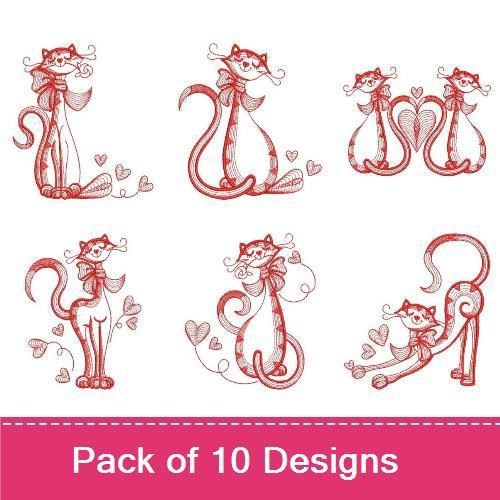 Redwork Valentine Cats