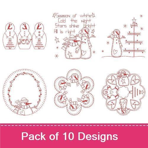 Redwork Primitive Snowmen