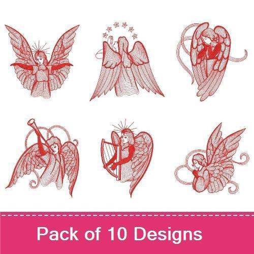 Redwork Rippled Angels