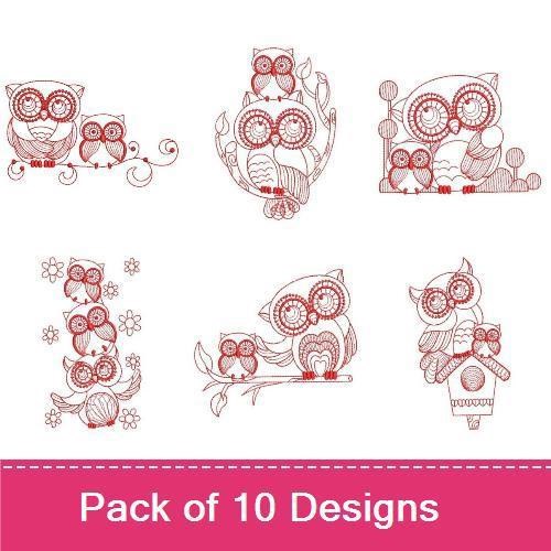 Redwork Cute Owls