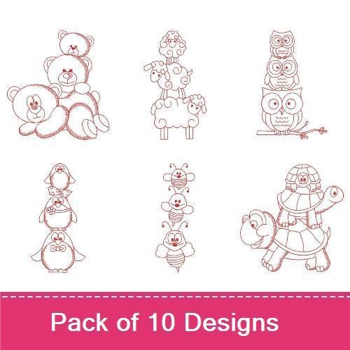 Redwork Stacked Animals
