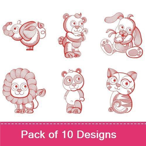 Redwork Rippled Animals
