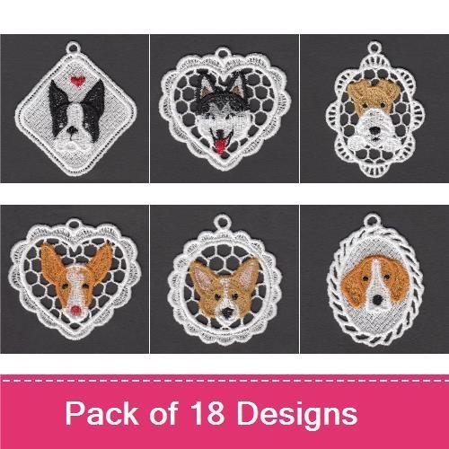 Dog Breed Lace Ornament Embroidery Bundle – 10 Unique Designs