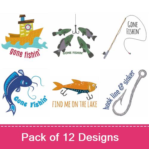 Who's Ready To Go Fishing? Embroidery design pack by Windmill Designs,  Embroidery Packs on