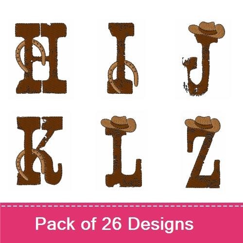 Western Cowboy Font Embroidery Designs Bundle – Letters with Cowboy Hat (8 Designs)
