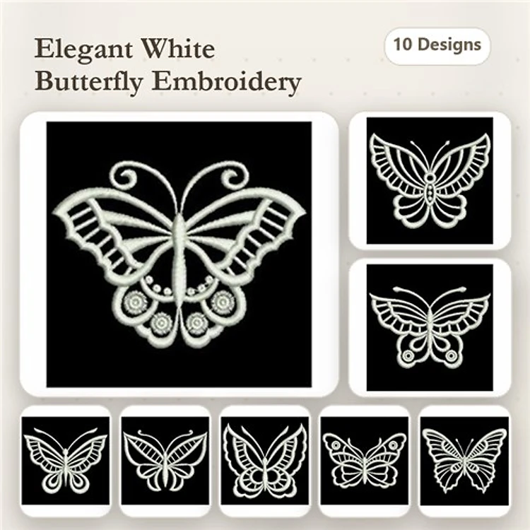 Butterfly Embroidery Bundle – Elegant Butterfly Design 1, Elegant Butterfly Design 2, Elegant Butterfly Design 3 & More (10 Designs)