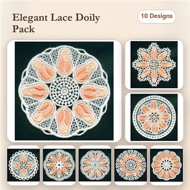 FSL Lace Doilies Embroidery Designs Bundle – Elegant Lace Doily 1, Elegant Lace Doily 2, & More (10 Designs)