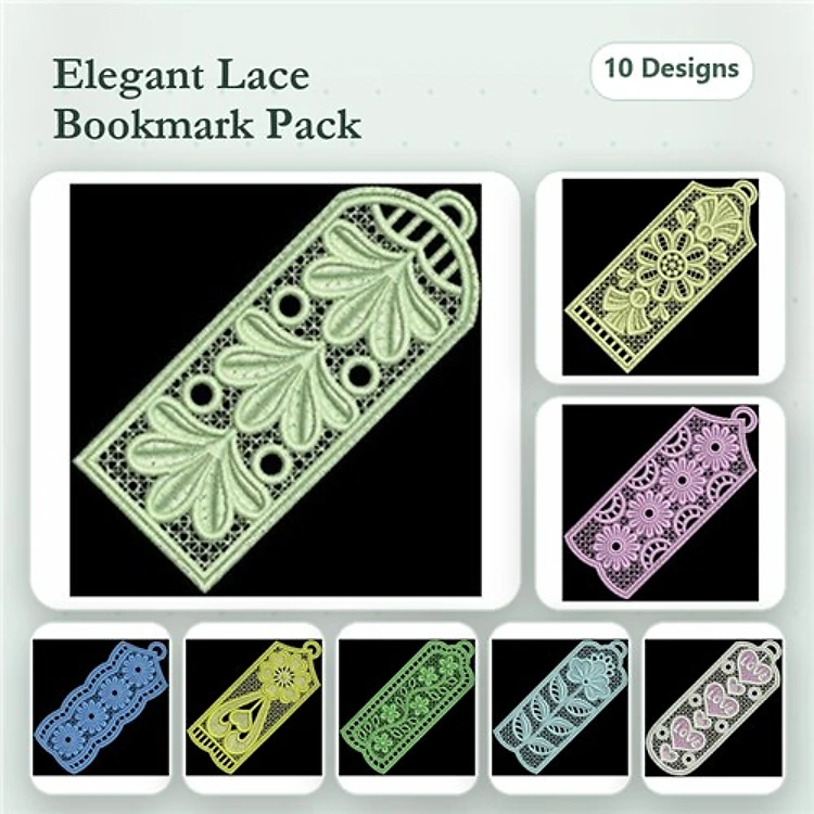FSL Lace Bookmark Embroidery Designs Bundle – Floral, Ornate, Elegant, Arch & More (10 Designs)