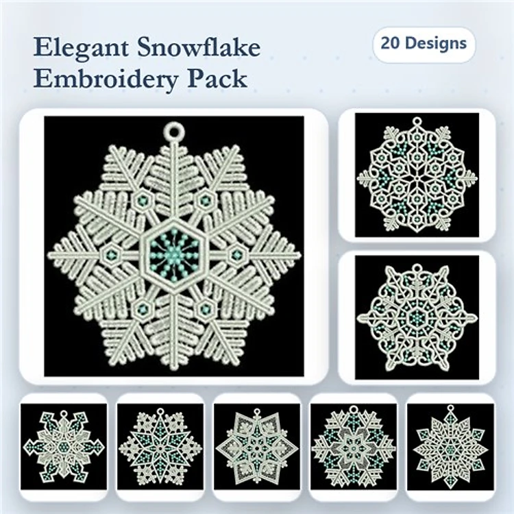 FSL Elegant Snowflake Embroidery Bundle – Fancy Snowflake Ornament, Detailed Snowflake, Lace Snowflake & More (20 Designs)