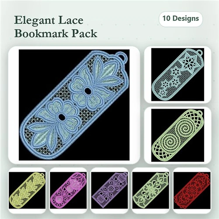 FSL Elegant Lace Bookmark Embroidery Bundle – Floral, Snowflake, Swirl & More (10 Designs)