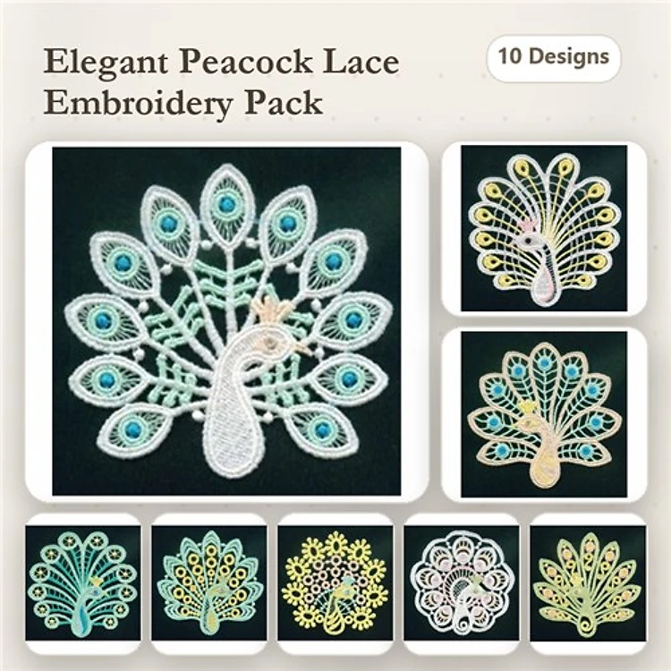 FSL Peacock Lace Embroidery Bundle – Elegant Peacock, Floral Peacock, Ornate Peacock & More (10 Designs)