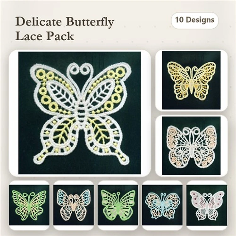 FSL Delicate Butterfly Embroidery Designs Bundle – Yellow, Green, Pink, & More (10 Designs)