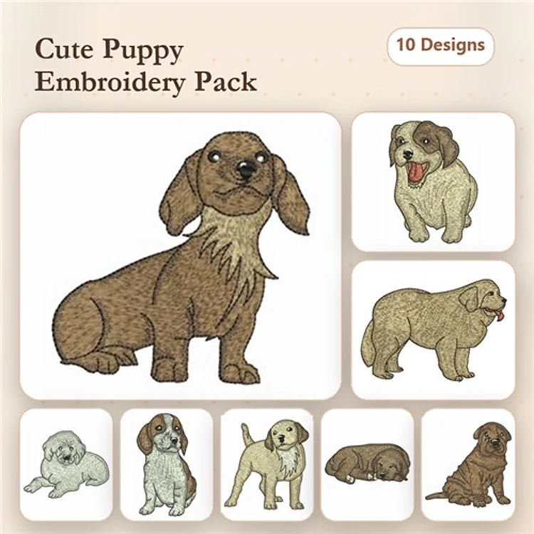 Cute Puppy Embroidery Bundle – Adorable Dog Breeds (10 Designs)