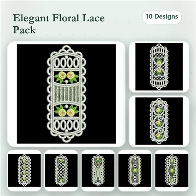 FSL Floral Lace Embroidery Bundle – Elegant Floral Lace Design 1, Elegant Floral Lace Design 2, & More (10 Designs)