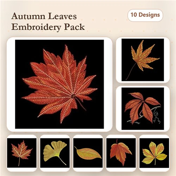 Autumn Leaves Embroidery Bundle – Maple Leaf, Oak Leaf, Birch Leaf & More (10 Designs)