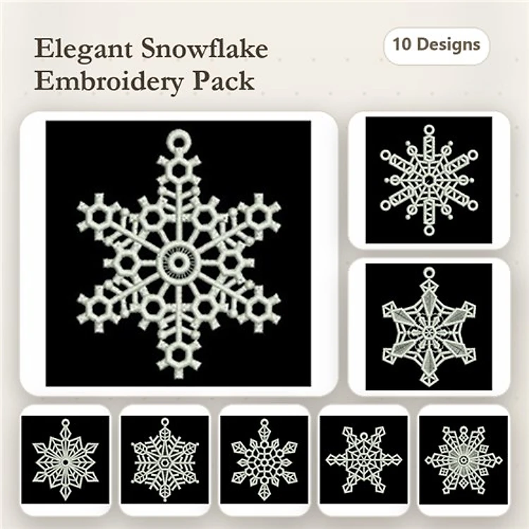 FSL Elegant Snowflakes Embroidery Designs Bundle – Snowflake Ornament 1, Snowflake Ornament 2, & More (10 Designs)