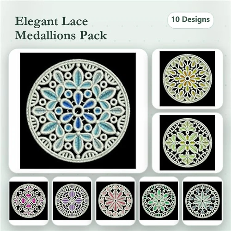 FSL Elegant Lace Medallions Embroidery Bundle – Blue, Green, Pink, Purple & More (10 Designs)