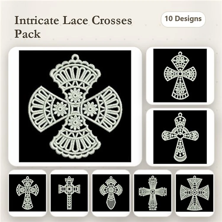 FSL Lace Cross Embroidery Designs Bundle – Floral Design, Detailed, Simple, Ornate & More (10 Designs)