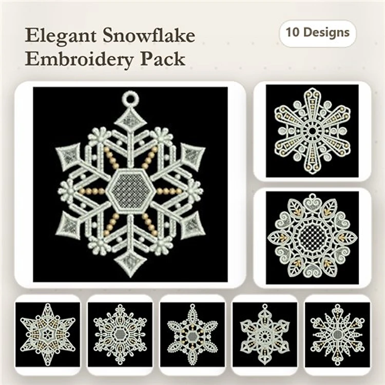 FSL Elegant Snowflakes Embroidery Designs Bundle – Ornate Snowflake 1, Ornate Snowflake 2, Ornate Snowflake 3 & More (10 Designs)
