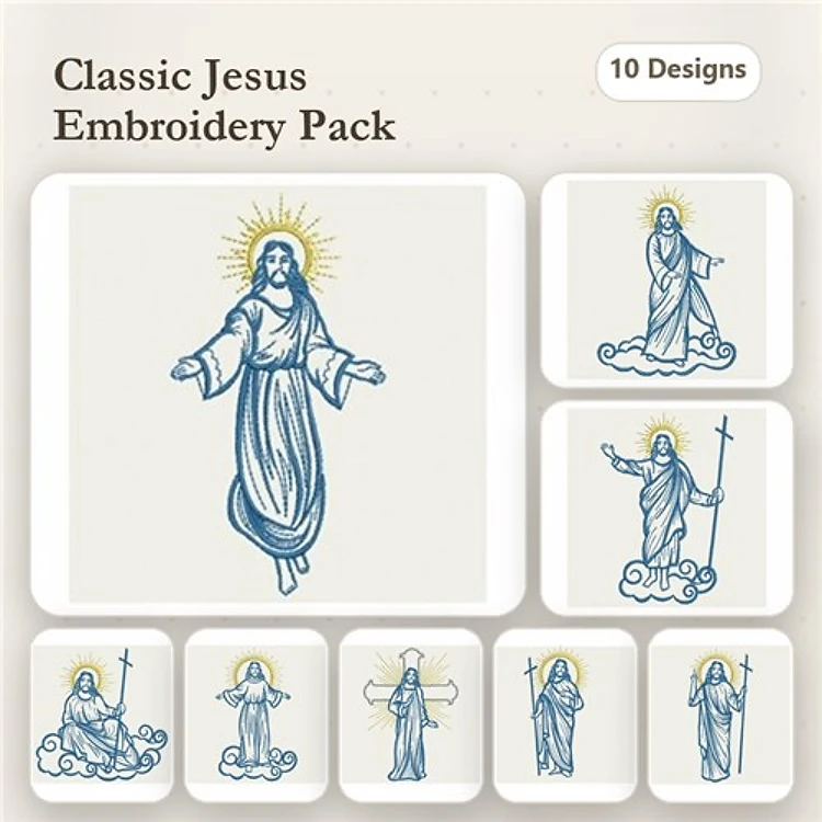 Redwork Jesus Embroidery Designs Bundle – Jesus on Clouds, Jesus with Open Arms, Standing Jesus & More (10 Designs)