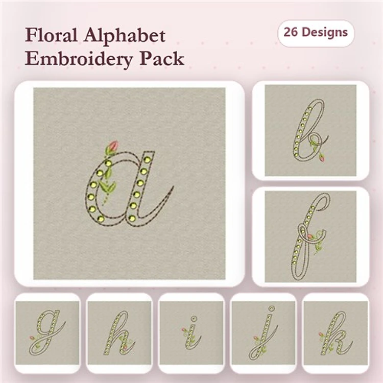 Floral Alphabet Embroidery Designs Bundle – Floral Letter A, B, C & More (26 Designs)