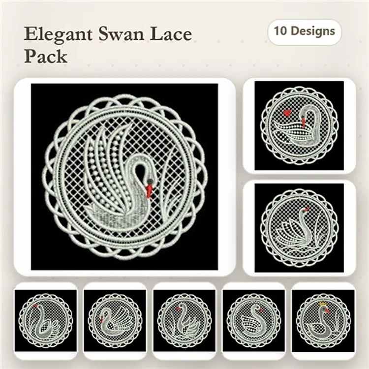 FSL Elegant Swan Embroidery Bundle – Intricate Lace Frames & More (10 Designs)