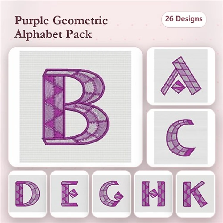 Geometric Alphabet Letters Embroidery Designs Bundle – Geometric Letter A, B, C, D & More (26 Designs)