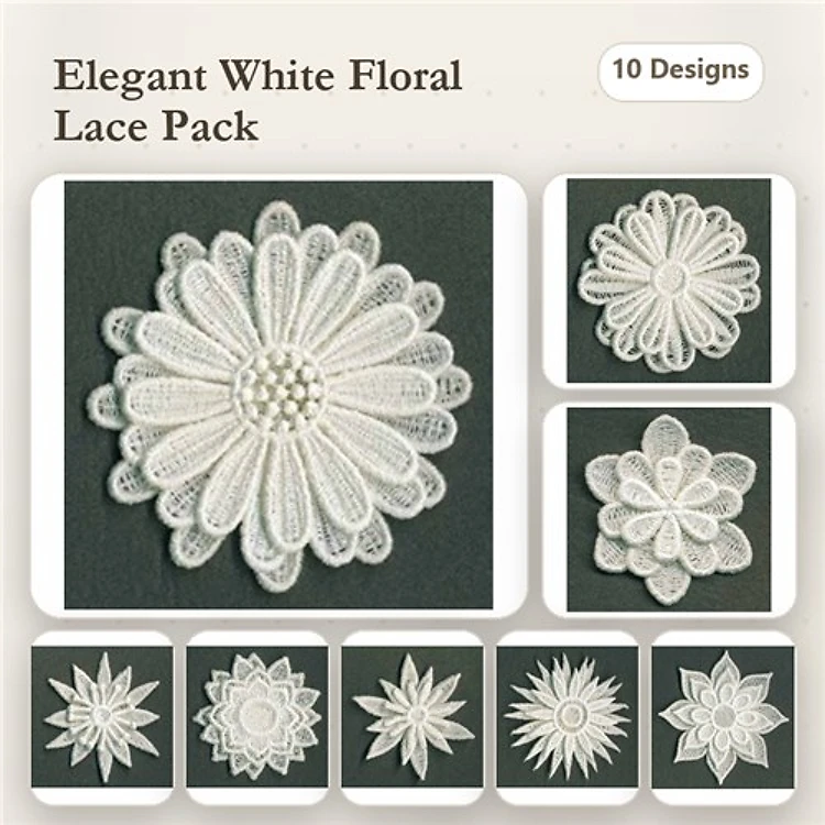 FSL Floral Lace Embroidery Bundle – Daisy Flower Lace, Floral Lace Star, Dahlia Lace & More (10 Designs)