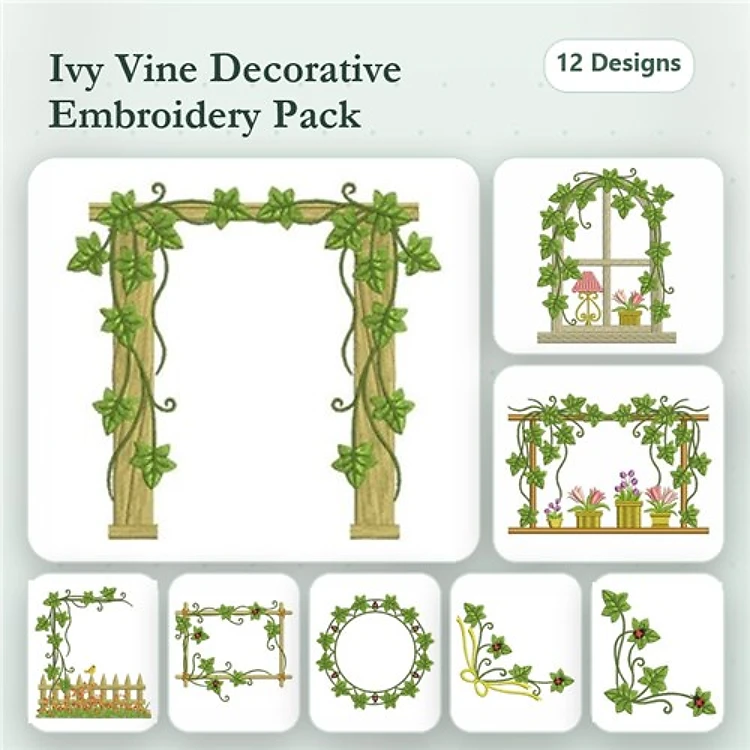 Ivy Embroidery Designs Bundle – Ivy Arbor, Ivy Window, Ivy Frame & More (12 Designs)