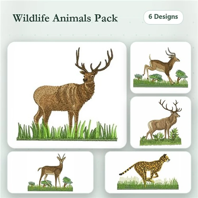 Wildlife Animals Embroidery Designs Bundle – Stag, Deer, Big Horned Deer & More (6 Designs)