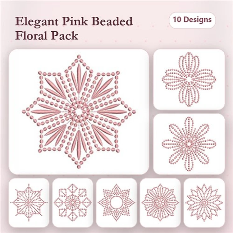 Floral Embroidery Bundle – Beaded Floral Design 1, Beaded Floral Design 2, Beaded Floral Design 3 & More (10 Designs)