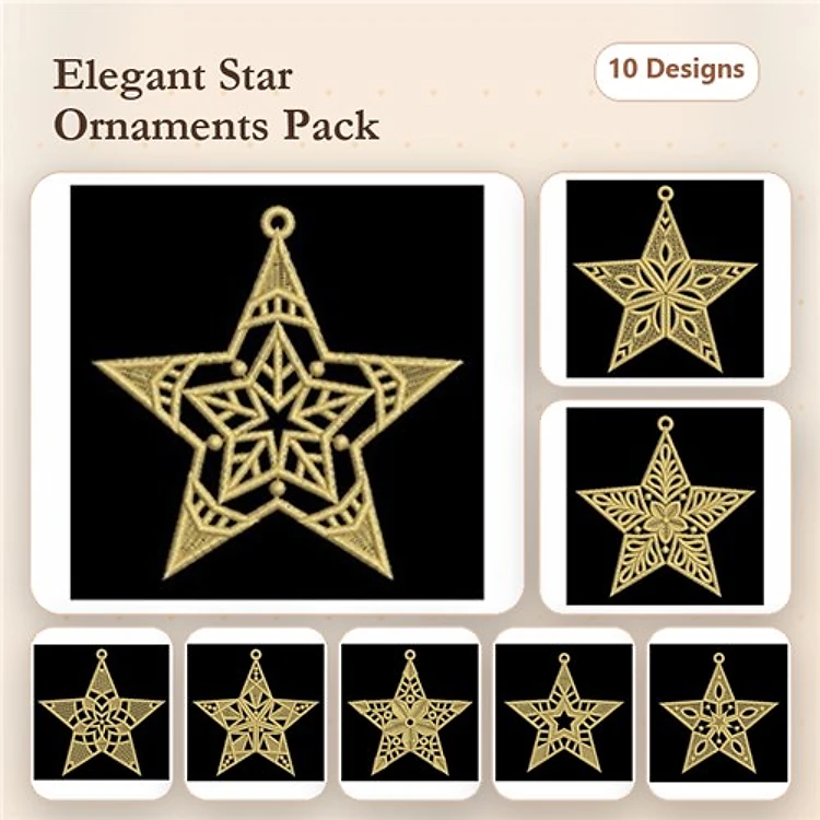 FSL Star Ornaments Embroidery Designs Bundle – Ornate, Geometric, Floral & More (10 Designs)