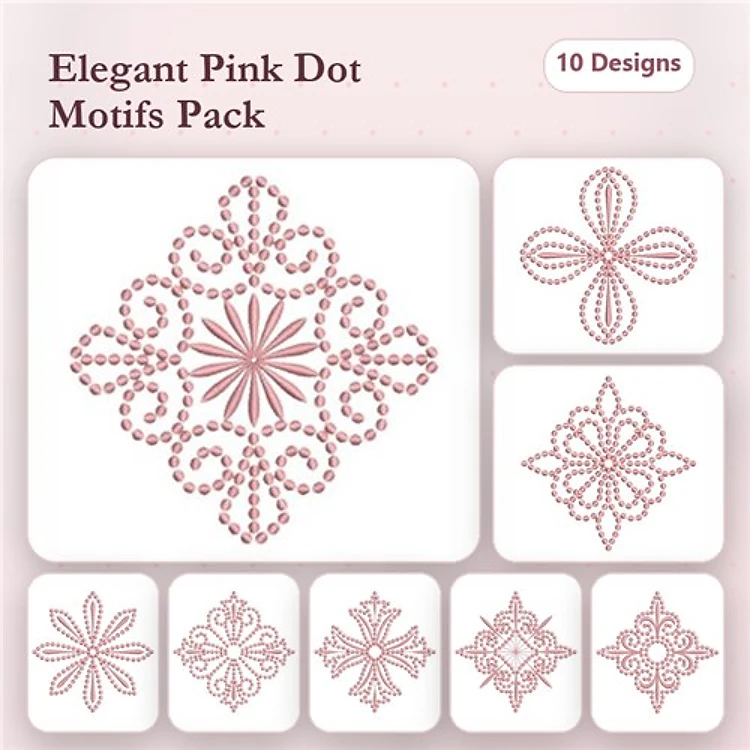 Elegant Pink Dot Embroidery Bundle – Delicate Designs for Home Decor & More (10 Designs)