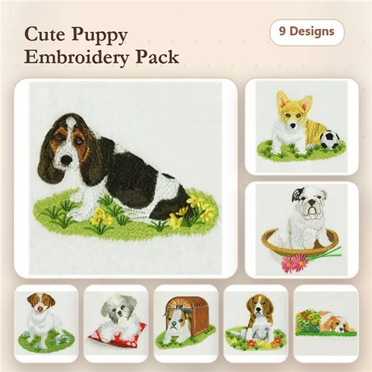 Cute Puppy Embroidery Bundle – Adorable Breeds (9 Designs)