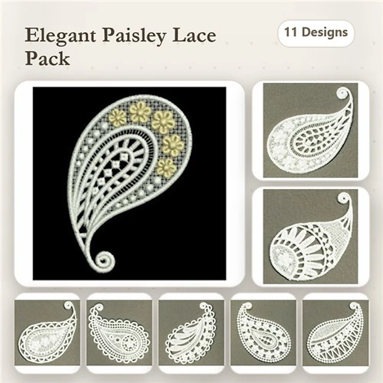 FSL Elegant Paisley Lace Embroidery Designs Bundle – Paisley Lace with Flowers, Ornate Paisley Lace, Classic Paisley Lace & More (11 Designs)