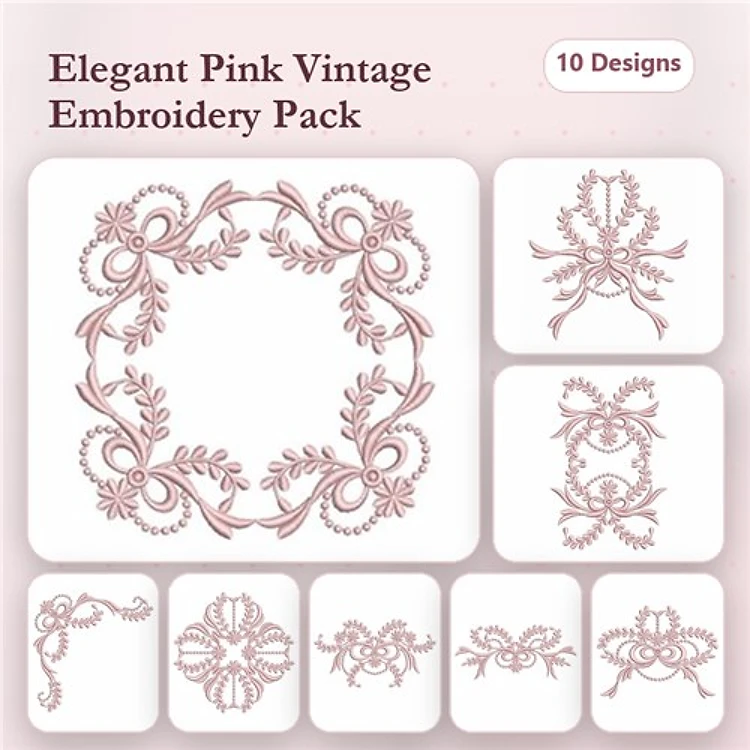 Floral Embroidery Designs Bundle – Floral Wreath, Decorative Leaf Swirl, Vintage Floral Motif & More (10 Designs)