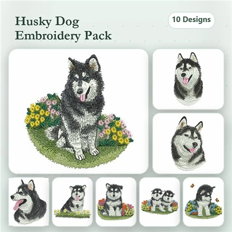 Husky Dog Embroidery Bundle – Adorable Designs (10 Designs)